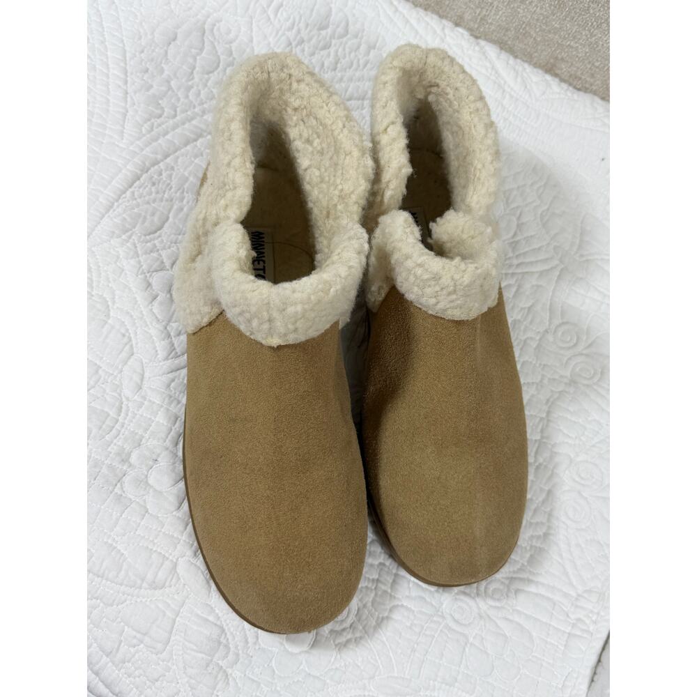 Minnetonka Women’s 11 Tan Lyndy Sherpa Lined Suede House Slippers 400441 Warm - Picture 9 of 10